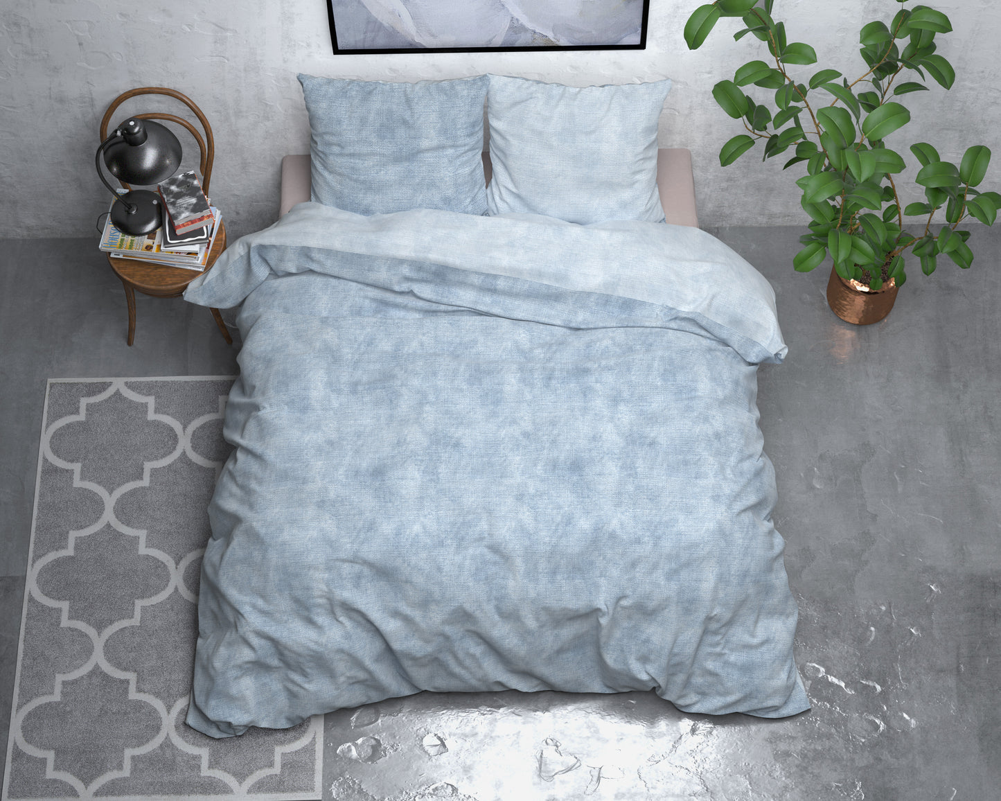 Flanel Washed Cotton Blauw 140 x 200/220